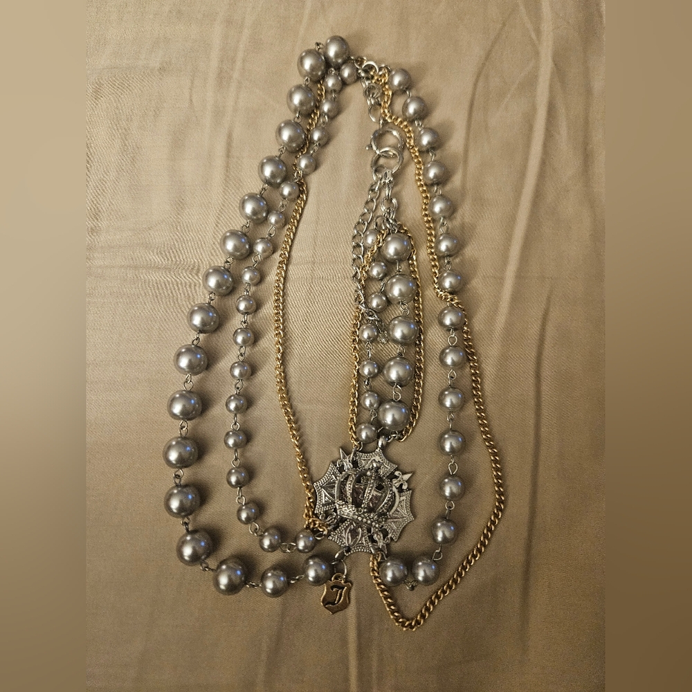 Vintage Juicy Couture Multistrand Necklace  Glass Pearl Triple Strand 18" EUC
